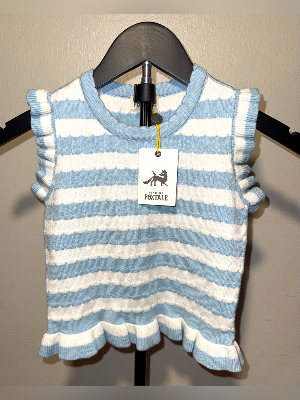 Finding Foxtale Girls Blue White Striped Knit Ruffle Tank Top, size 4. NWT